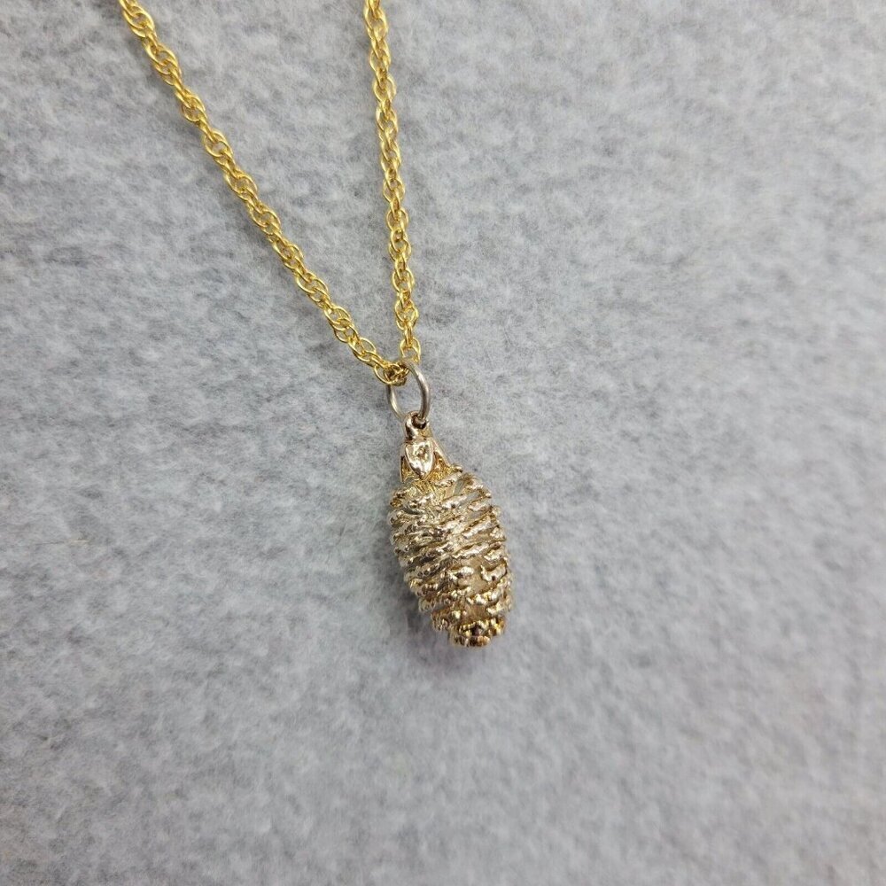Silver Tone Pinecone Necklace Natures Jewelry Gold Tone Chain New